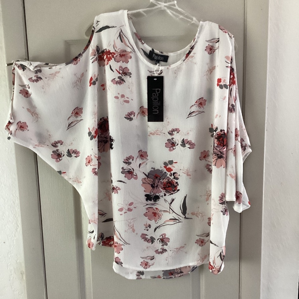 New Papillon cold shoulder floral top Sz LG
